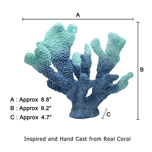Blue Coral Decor - Faux Artificial Coral Reef Statue, Nautical Tabletop Decoration for Living Room and Home (7.8in Tall)