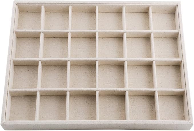 Image of Velvet Jewellry Drawer Organizer Stackable Tray (Beige, 24 Grid-Beige)