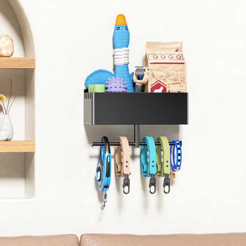 Dog Leash Holder for Wall, Dog Leash Hooks, Pet Stuff Organizer with Shelf Storage, Metal Key Holder, Leash Hangers Organizer Rack for Pet Collar, Toys, Treats, Poop Bag (Black) - Image 5