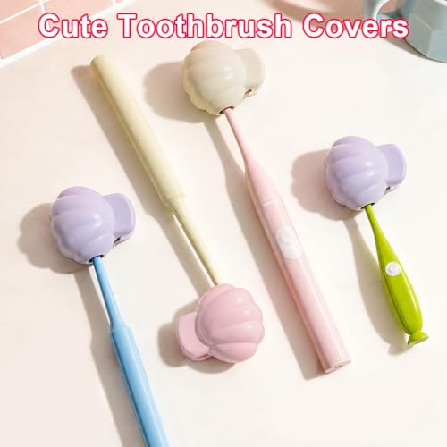 Image of HASTHIP 3Pcs Toothbrush Cover Caps, Electric and Manual Toothbrush Head Protector, Shell Shape Travel Toothbrush Case with Strong Clip for Home School and Travel