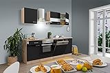 respekta Küche Küchenzeile Einbauküche 220 cm Eiche Sonoma Sägerau Schwarz CERAN KB220ESSC