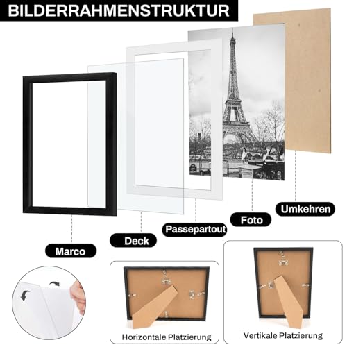 MLACXLT 4 Stück Bilderrahmen A4 Schwarz – DIN A4 21x30 cm Kunststoffrahmen mit Plexiglas, Bilderrahmen Set für Fotos, Poster, Kinderzeichnungen & Galerie