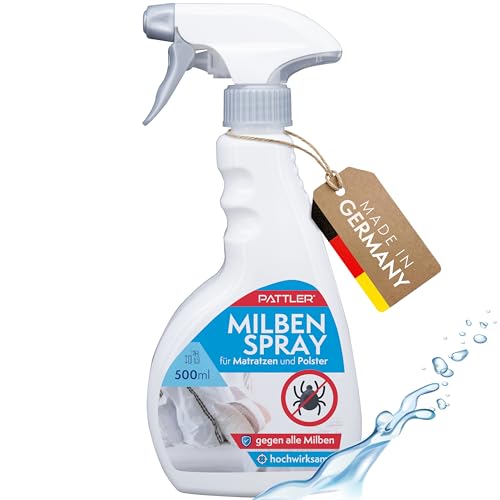 PATTLER® Milbenspray für Matratzen - 500ml. Anti Milben Spray Schonend & Giftfrei für Bettwäsche & Polster optimier. Kinder- & Tierfreundlich mit Langzeitschutz, nach PT19 Klassifizierung.