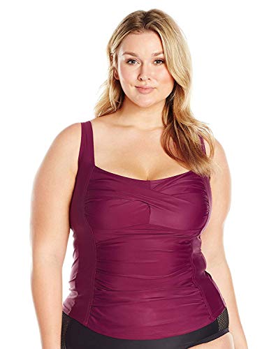 Amazon Brand - Coastal Blue Women's Plus Size Swimwear Classic Center Front-Twist Tankini Top