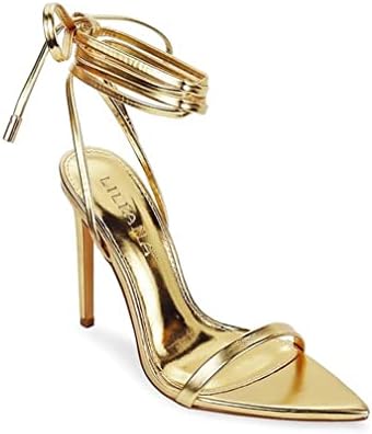 Liliana Women Lace Up Stiletto High Heel Sandals Laurent-55 Gold 8