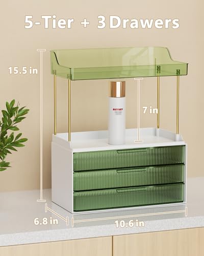 Image of Anylady Bathroom Organizers and Storage, Makeup Organizer (Sturdy Durable Attractive), Ideal for Vanity, Countertop, Counter, Perfume, Skincare, Cabinet, Cosmetic, Dresser Organizer (Green)
