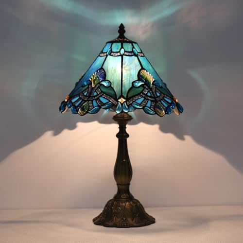 TFNTCYG Tiffany Table Lamp,Blue Victorian lamp,12x12x19 Inche Stained Glass Lamp,Vintage