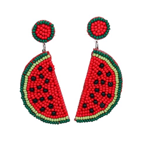Cute Orange Strawberry Beaded Fruit Earrings Fashion Handmade Beads Drop Dangle Earrings Bohemia Statement Fruit Summer Beach Vacation Jewelry for Women - Watermelon