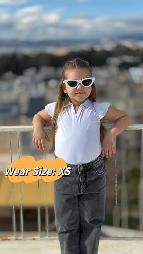 Image of Soneven Girls Ruffle Sleeve Polo Shirts V-Neck Golf Tennis T-Shirts Uniform Shirts Quick Dry for 4-14 Years