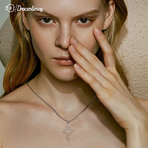 Dreamtimes Lotus Flower Pendant Necklace for Women Yoga Healing Charms Unalome Symbol Amulet Stainless Steel Jewelry Lotus Flower Necklace Buddha Yoga Necklace (SILVER) by Dreamtimes - Used condition - Image 4