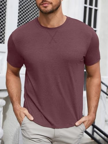 Image of UNCLECAT Mens Short Sleeve T-Shirts Crew Neck Casual Shirt Summer Classic Basic Lightweight Fashion Tee Wine Red