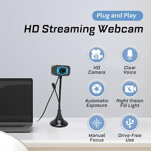 USB-Streaming-Webcam, manueller Fokus, HD-Webkamera mit LED-Fülllicht und Mikrofon für Win10 7 Vista XP für Android für OS X für Linux – Bild 3