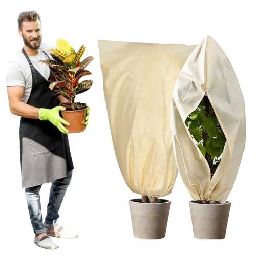 Cappuccio Protettivo per Piante con Coulisse, Copertura Antigelo in Tessuto Non Tessuto 80g/m², Protezione Rinforzata per Piante in Vaso e Arbusti, Anti-Strappo e Antivento, 60x80cm, 2 Pezzi