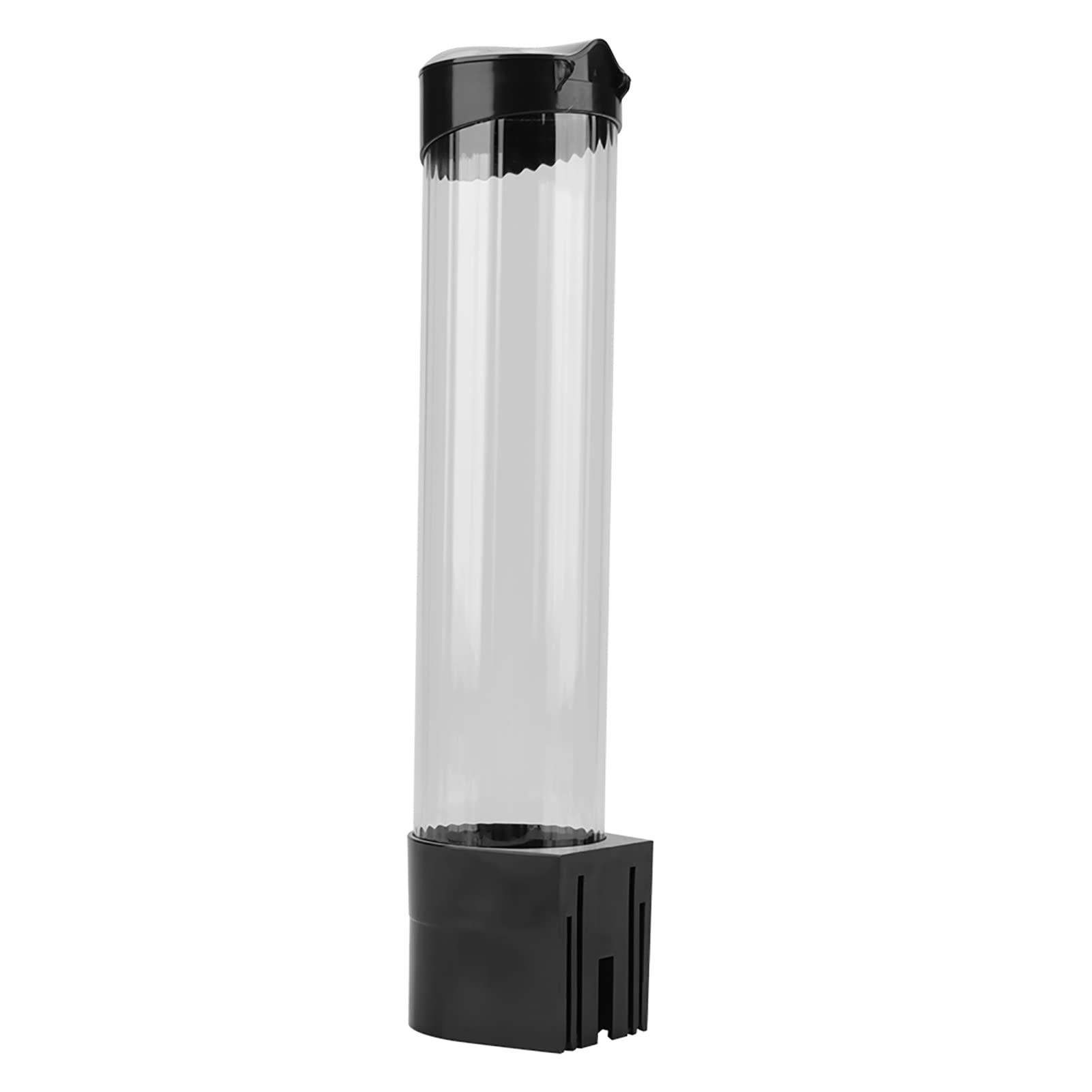 Dozownik Plastikowych Kubków, Czarny, ABS i PC, Pojemność 60-80 Kubków, Montaż Ścienny, 9x38 cm, Jednorazowy Uchwyt na Kubek