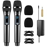 Micrófono Inalámbrico FerBuee Dual Dynamic Micrófono con Receptor y Anillo Antideslizante, Micrófono Inalámbrico, Sistema de Micrófono Inalámbrico para Karaoke, Reuniones, Compere (gris)