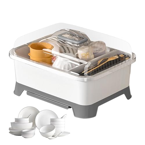 Escurridor de platos, secador de botellas con tapa | Escurreplatos para la cocina | Escurreplatos con tapa, soporte organizador de platos, soporte para botellas de lactancia, escurreplatos para