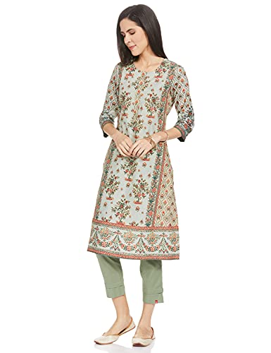 Image of BIBA Cotton Blend Solid Regular Casual Pants