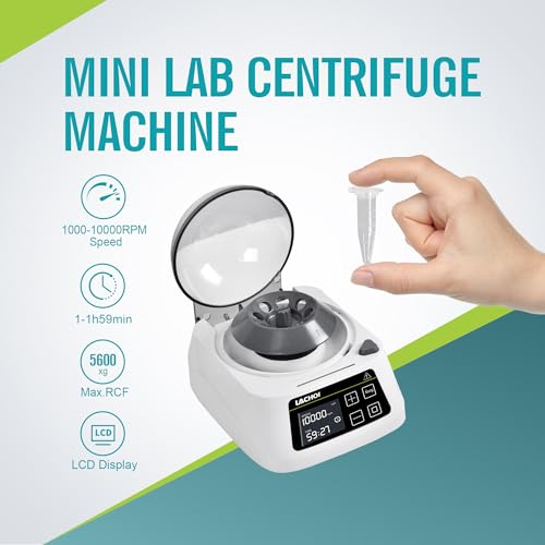 Mini Centrifuge Machine LCD Digital Display Microcentrifuge 1000-10000RPM Adjustable Speed Lab Centrifuge Benchtop with 2 Rotors for PCR Strips