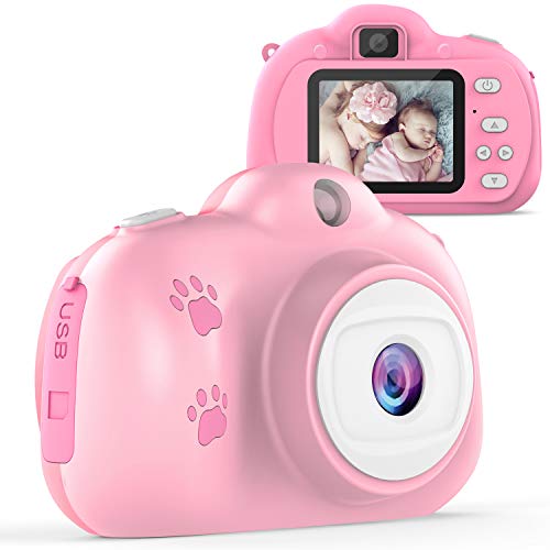 TECBOSS Mini Appareil Photo pour Enfants, Caméra Enfant Numérique pour Filles et Garçons, 1280P 8MP avec Écran IPS de 2 Pouces, Cadeaux Anniversaire Noël pour 3-10 Ans Rose