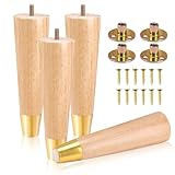 COEWUR 4 Pcs Wooden Furniture Legs 8inch/20cm Sofa Leg Solid Wood Legs for Furniture Feet Wooden Table Leg Replacement for Dresser Bed Stool Cabinet Chair Couch with Gold Caps,Pad,Screws,Plates - Image 1