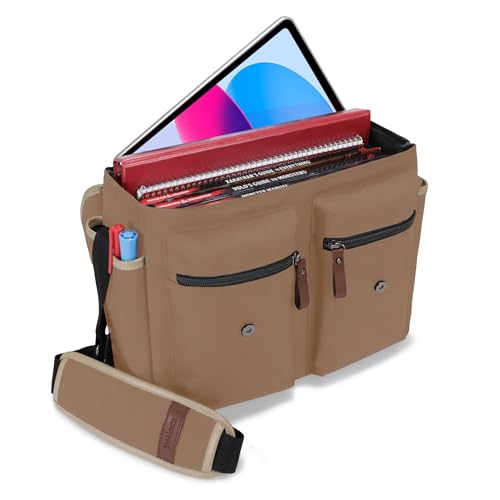 ENHANCE Bolsa de Diseño DnD: Elegante Bandolera para Jugadores de Rol de Dungeons and Dragons. Con Espacio para el Manual del Jugador, Carpetas, Dados y Accesorios, y Bolsillos Laterales (Bronceado)