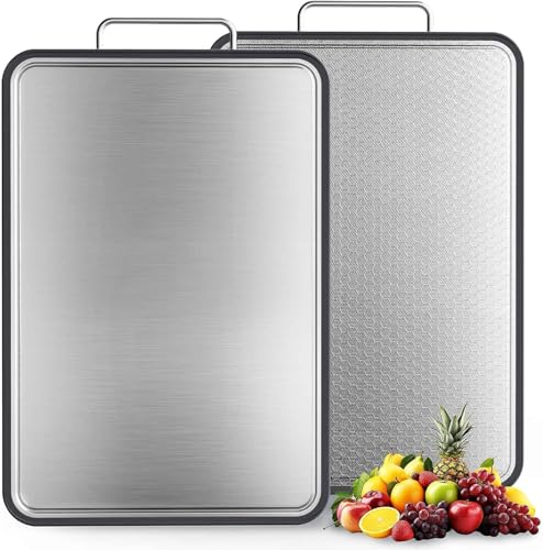 Double-Sided Stainless Steel Cutting Board for Kitchen, 16''×11'' Scratch-Resistant Cutting Board for Meat, Vegetables & Fruits, Rust-Resistant Chopping Board with Juice Groove on Both Sides (Black)