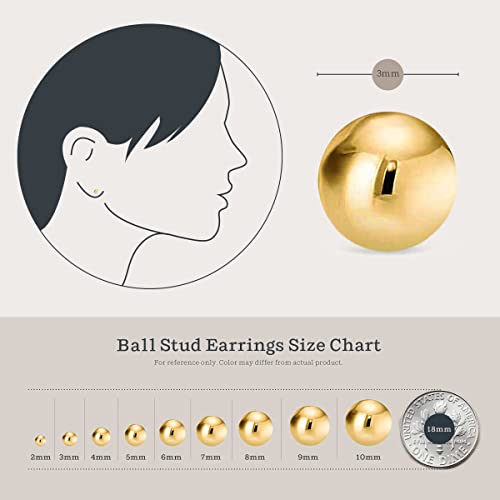 Kezef 5 Pair Set Earrings For Women Girls | Rose Gold Plated Silver Ball Earrings 925 Hypoallergenic Round Stud Earrings | Set Of 2Mm, 3Mm, 4Mm, 5Mm, 6Mm #TOP4