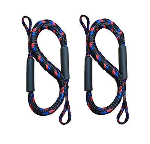 Pactrade Marine Bungee 2 Pieces Dock Line Mooring Rope 3ft EVA Foam Floats (Red, Blue & Black)