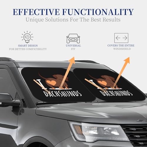 Delerain 2 Piece Car Windshield Sun Shade, I Love Dachshunds Foldable Car Front Window Sunshades Blocks UV Rays Sun Visor Protector Keeps Your Vehicle Cool Fit for Most Sedan SUV Truck, Medium by Delerain - Image 4