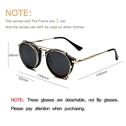 Dollger Double Lens Clip On Sunglasses Non-flip Lens Round Steampunk Style Glasses for Men Women4
