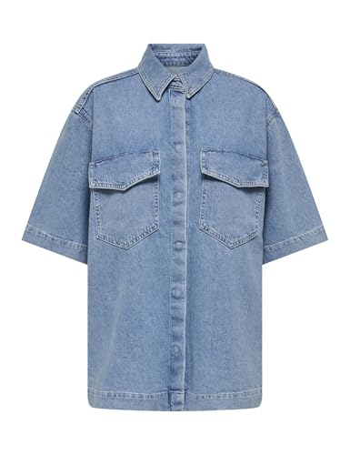 Chemise en jean femme oversize Onlsophie ONLY manches courtes denim bleu