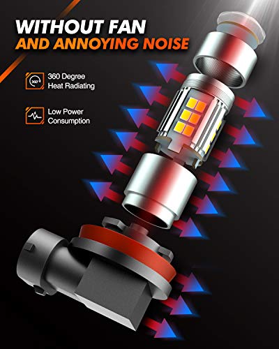 Image of SEALIGHT H11 H8 H16 LED Fog Light Bulbs or DRL, Real 360 illumination Fog Bulbs, 6000K 400% Brightness Upgraded, H16 Front Fog Lamp,Non-polarity, Pack of 2, Plug&Play