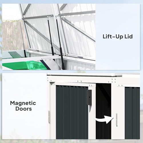 Outsunny 7.3 x 2.8ft Garbage Bin Shed for 3 Trash Cans, Outdoor Trash Can Storage Shed, Horizontal Outdoor Storage Shed with with Gas Struts and Magnetic Doors, White and Grey - 4