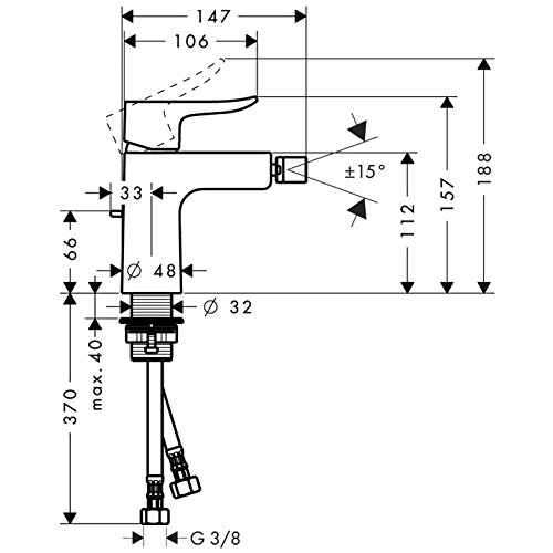 Grifo monomando de bidé Hansgrohe Metris en acabado cromo de 100 mm 3