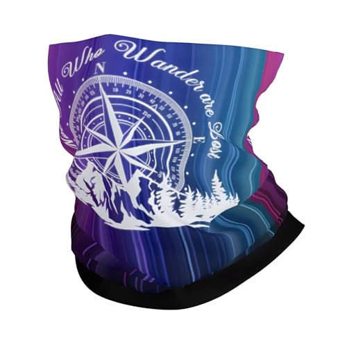 Black White Compass Mountain Not All Who Wander Are Lost Protection Neck Gaiter Fishing Mask Hunting Kayaking Hiking Cycling Or Ski Sports