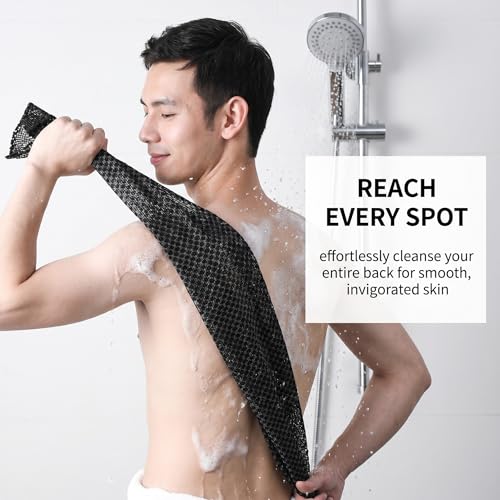 KAFZEL 1 Pièces Serviette exfoliante douche, Brosse pour le dos douche, Serviette exfoliante japonaise, Ser-viette exfoliante, Lavage Dos (Noir) – vue 2