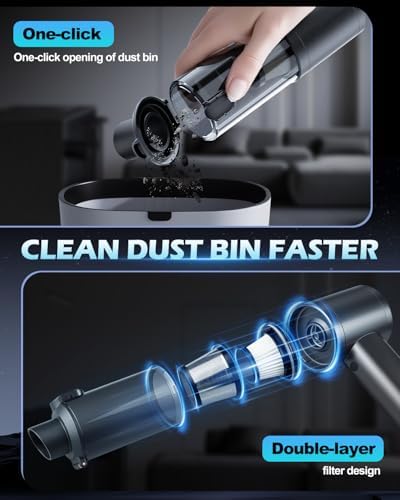 Handheld Car Vacuum Cleaner Cordless,15000Pa Rechargeable Car Vacuum Cordless Powerful with Brushless Motor & Double-Layer Filter Screen Multi-Nozzles AirDuster/Blower for Pet Hair Car Home Office - 3