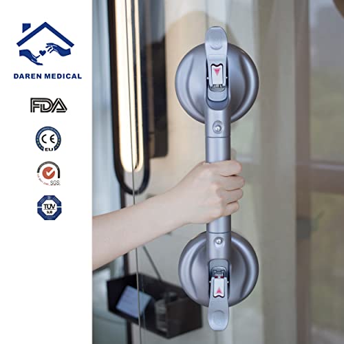 Daren Medical Heavy Duty Suction Shower Grab Bar - Toilet Bathroom Bathtub Safety - Shower Handles, Suction Cup Power Up To 250 Lb, Perfect For Elderly Seniors(17 Inch, Gray Silver) #TOP3
