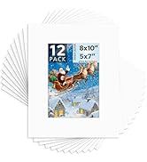 Mat Board Center, 8x10 White Mats for 5x7 Pictures - Acid Free, 4-ply Thickness, White Core, Beve...