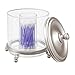 mDesign Round Bathroom Vanity Countertop Divided Storage Canister Plastic Jar with Metal Lid for Cotton Swabs, Rounds, Balls, Makeup Sponges, Blenders, Bath Salts - 2 Pack - Clear/Satin