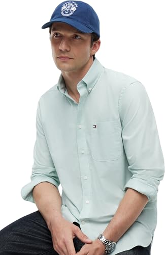 Tommy Hilfiger Herren Hemd Light Oxford Solid mit Stretch, Grün (Crushed Mint), XS – Ansicht 4