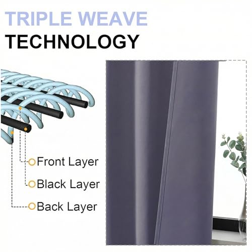 Image of Simplebrand Ava Greyish Purple Blackout Curtains for Bedroom 90 Inches Long 2 Panels Set, Solid Privacy Energy Saving Living Room Window Treatment Curtains Blackout Drapes, W50 x L90 Inch
