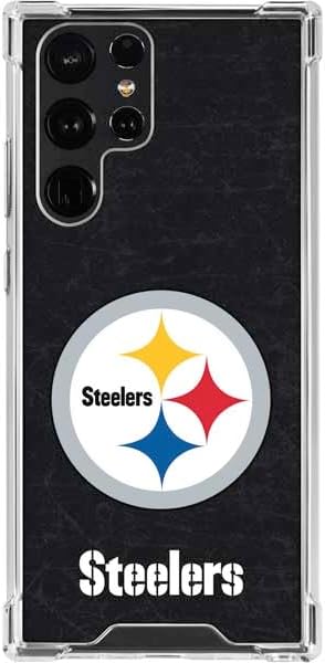 Skinit Clear Phone Case Compatible with Galaxy S23 Ultra - Officially Licensed NFL Pittsburgh Steelers Distressed Design