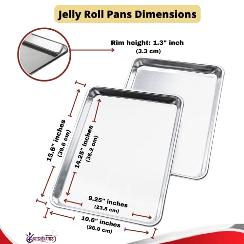 Image of KITCHENATICS Jelly Roll Baking Pan Aluminum Nonstick Warp Free Set of 2 | Rimmed nonstick trays used for roasting meats, baking pastries and catching drippings while cooking