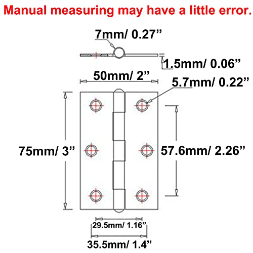Adiyer 2Pcs 304 Stainless Steel 3-Inch Folding Butt Hinges Home Furniture Hardware Door Hinges For Door Case Lid Wooden Box Chest (75Mm X 50Mm X 1.5Mm) #TOP1