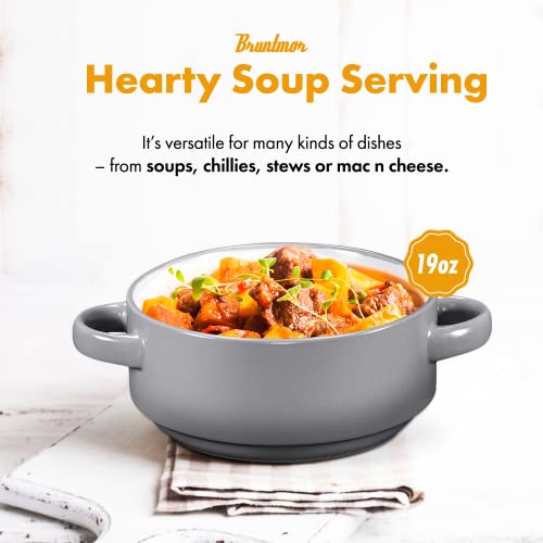 Bruntmor 19 Oz Ceramic Soup Bowl With Handles Set Of 4, 19 Ounces Large Ceramic Grey French Onion Soup Crocks For Kitchen, Side Dish, Cereal Bowl Set Or Christmas Table Decoration #TOP3