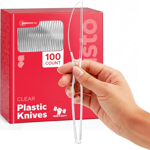Comfy Package [100 Pack} Heavy Duty Disposable Basic Plastic Knives - Clear…