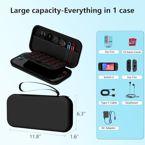 Switch Carrying Case Compatible with Nintendo Switch 2 (2025), Portable Switch Travel Carry Case, Protective Shell Pouch with Pockets for Accessories (Black) - 2