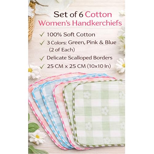 Image of ANVIK Women Check Handkerchief - Cotton Hanky, Face TowelHanky for Kids Boys Girls for School (Pack of 6 Pc)