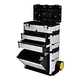 FTVOGUE- Taller Móvil para Herramientas con Baúl de Almacenamiento Grande y Compartimento Cajones, Caja de Herramientas con Ruedas,